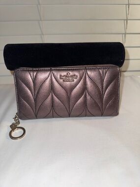 kate spade Quilted Metallic Mauve Zip large Wallet with Keyring
